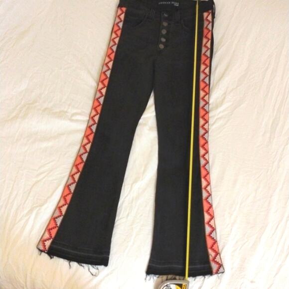 Veronica Beard Cropped Jeans Sz 24 BLACK Carolyn Baby Boot AZTEC TUXEDO Boho - Picture 12 of 16